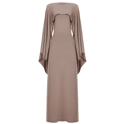 Sexy Adult Lady like Woman Elegant Batwing Sleeve Shawl Strap Backless Cami Dress Two Piece Set for Women