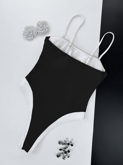 Ladies One Piece Contrast Color One Piece Bikini Swimsuit