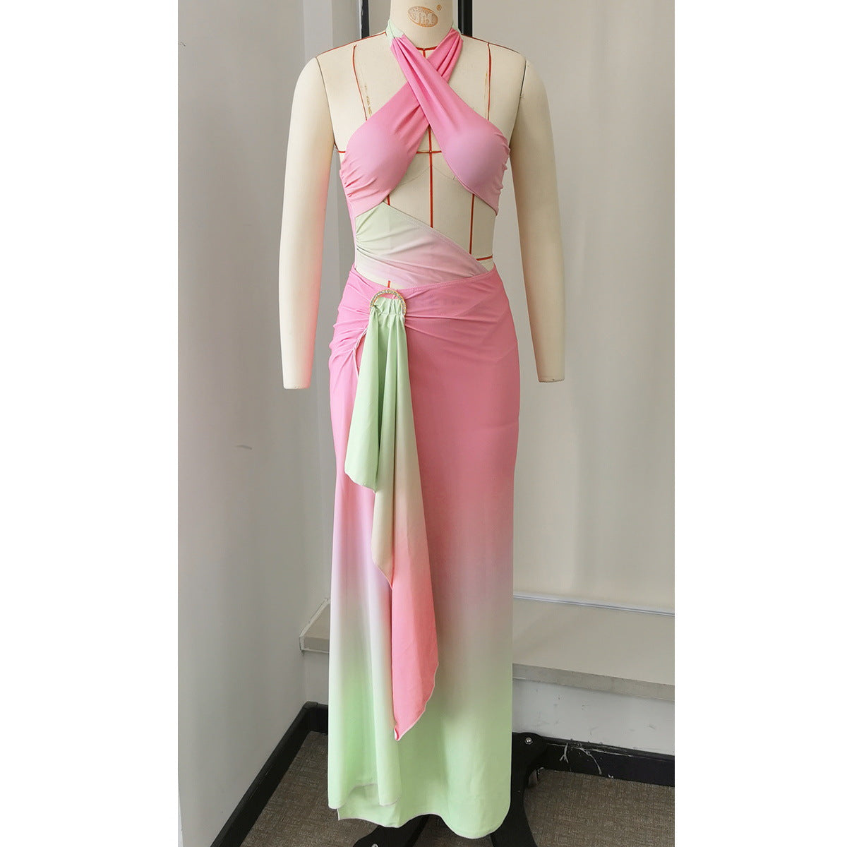 Cross Strap Sexy Cutout One Piece One Piece Swimsuit Women Skirt Two Piece Sets Solid Color Gradient