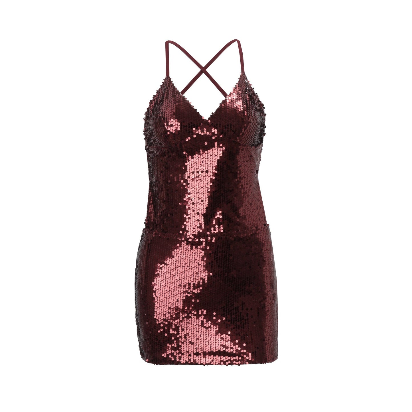 Women Clothing Sexy Bare Back Nightclub Sexy Sequined Lace up Sheath Short Dress