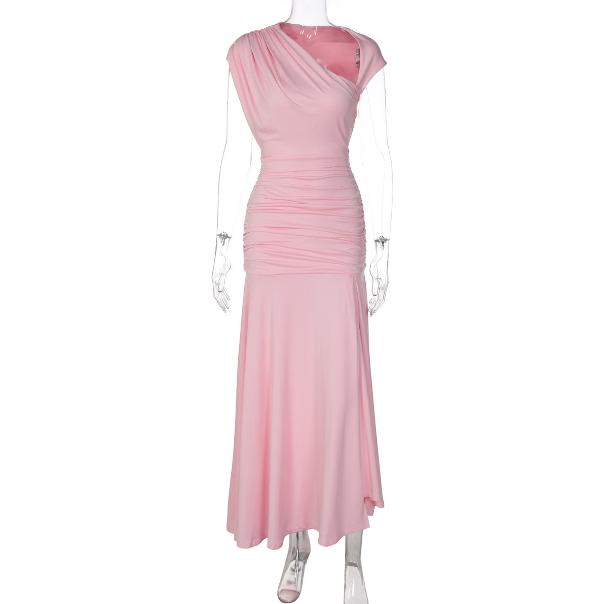 Women Clothing Summer Slim fit Sexy Cutout Fitted Waist Pleated Solid color Dress