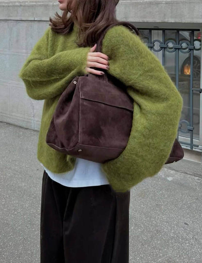 Women Autumn Winter Loose Long Wool Alpaca round Neck Sweater