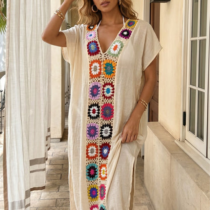 Women Clothing Crocheted Random Mixed Color Stitching Sexy Beach Blouse