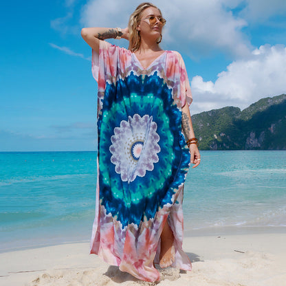 Printed Robe Seaside Holiday Sun Protection Shirt Beach Dress Bikini Swimsuit Blouse Outer Wear