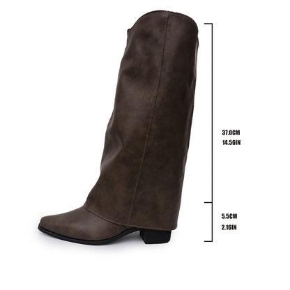 Retro Rivet High Top Western Cowboy Boot Women Long Mid Heel Pointed Toe Slip on Knight Boots Long Boots