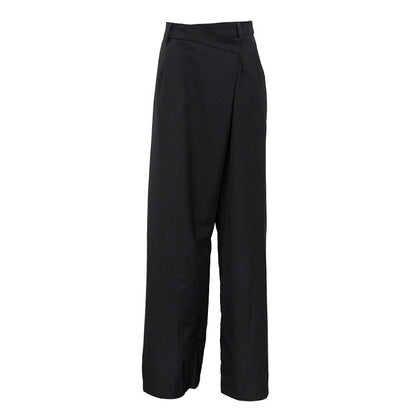 Retro Minority Irregular Asymmetric High Waist Wide Leg Pants Loose Office Trousers