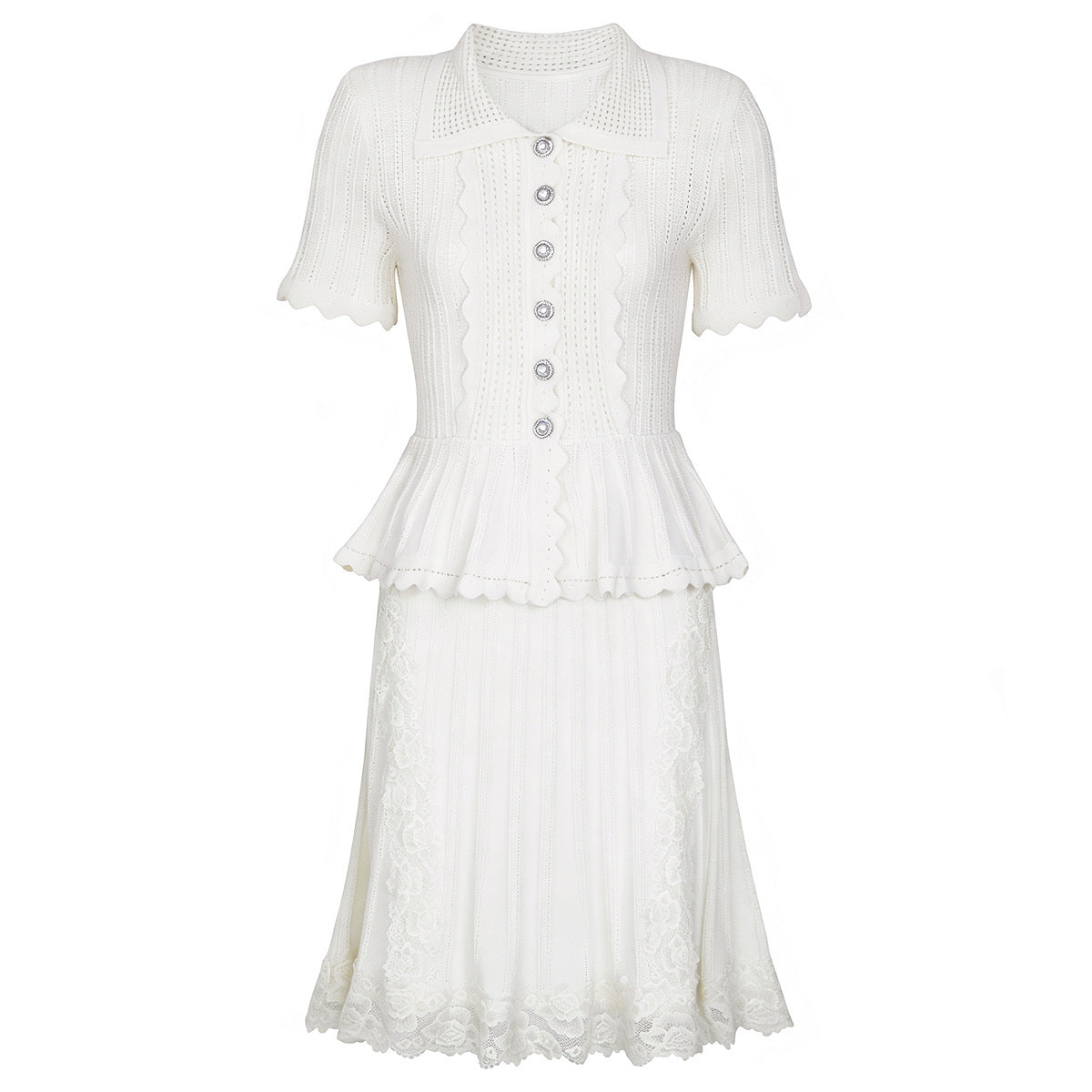 Summer Ladies Internet Popular Slim Fitting Slimming Pearl Buckle Faux Two Pieces Short Sleeve Dress
