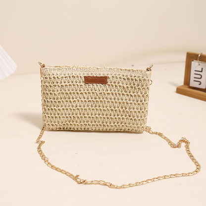 Small Fresh Crossbody Straw Bag Solid Color Square Clutch Vacation Beach Bag Woven Bag