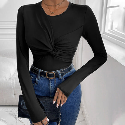 Fall Women Clothing Black Twisted round Neck Jumpsuit