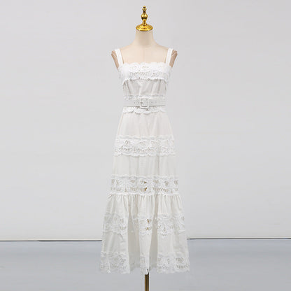 Vacation Maxi Dress Hollowed out Embroidered Strap Fishtail Design Dress Women