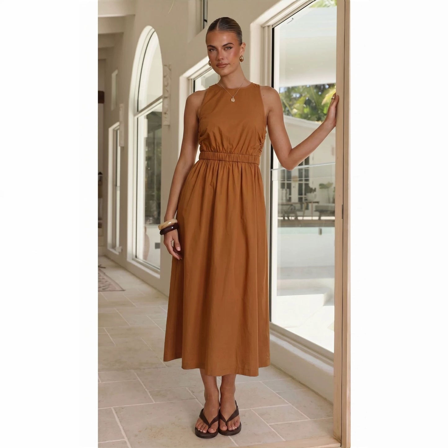 Summer Sexy Backless Dress Comment Short Sleeve
