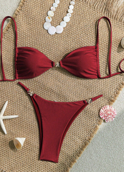 Popular String Shoulder Strap Lace up Sexy Bikini Women Triangle Cup Bikini Seaside Beach Spring