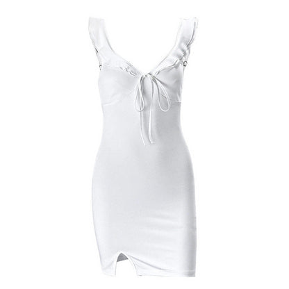 Summer Sexy French V neck Summer Vacation Sheath Dress