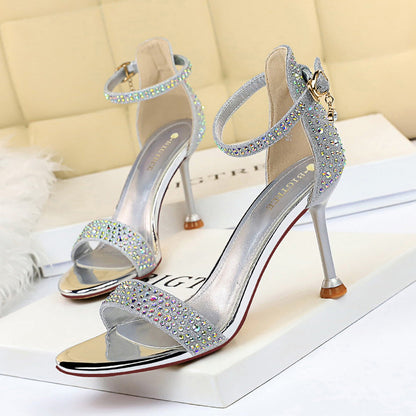 Sexy Party Summer High Heels Women Shoes Stiletto Heel Open Toe Rhinestone Strap Sandals