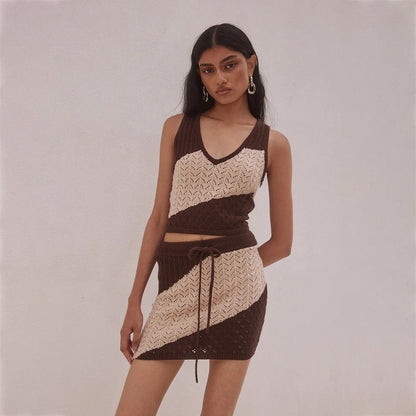 Women Sexy Hollow Out Cutout Striped Beach Dress Bikini Swimsuit Blouse Sun Proof Set