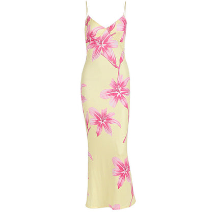 Summer Women Clothing Sexy Printing V-neck Brace Backless Slimming Dress