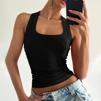 Women Clothing Summer Sexy U Collar Solid Color Slim Fit I Shape Cropped Vest for Women