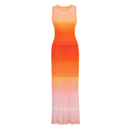 Spring Autumn Socialite Net Red Wind Knitted Women Sleeveless Maxi Dress