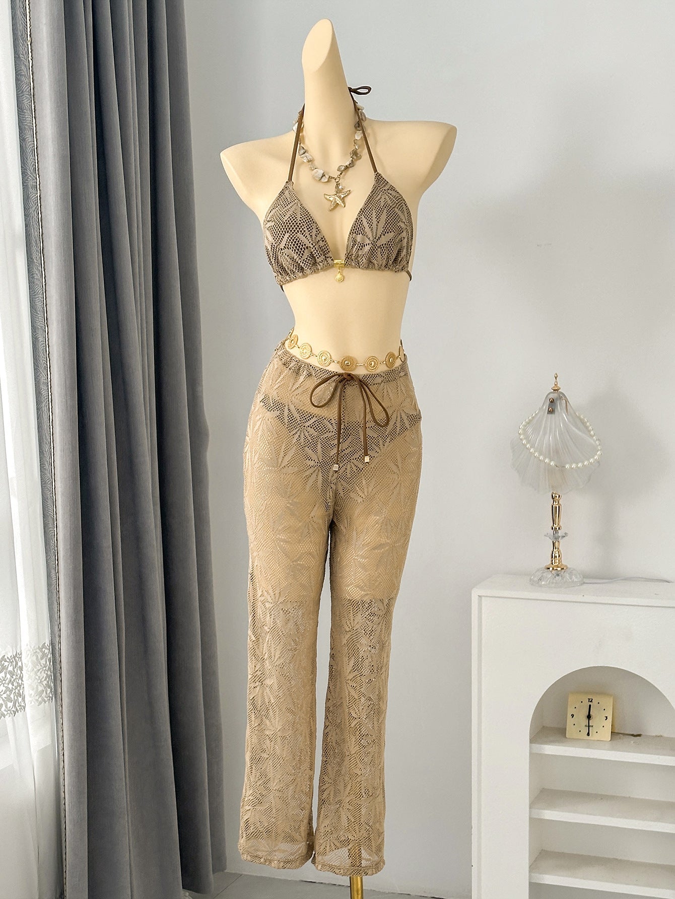 Leaf Trousers Composite Fabric Three Piece Set Swimwear Swimsuit Bikini