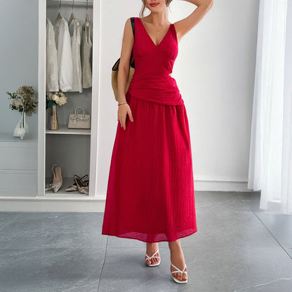 Elegant Deep V Plunge Cropped Outfit Maxi Dress Women Clothing Spring Summer