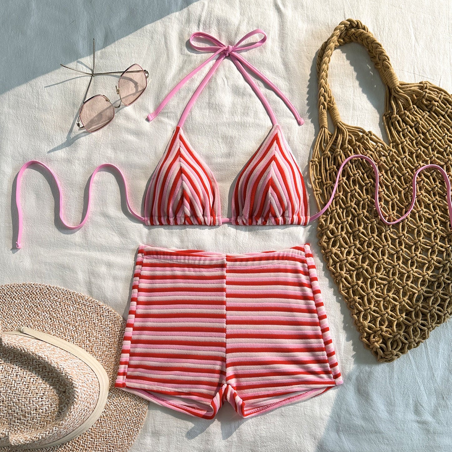 Stripe Towel Cloth Simple Sexy Split Swimsuit Bikini