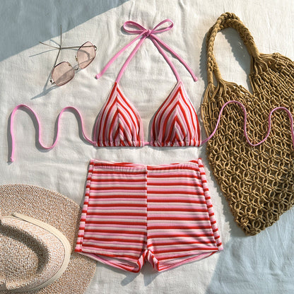 Stripe Towel Cloth Simple Sexy Split Swimsuit Bikini