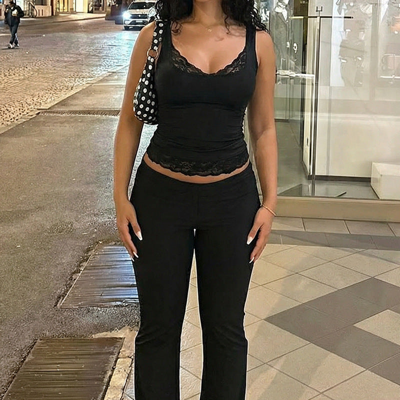Sexy Lace All Match Solid Color Sexy Short Vest Top Women Clothing