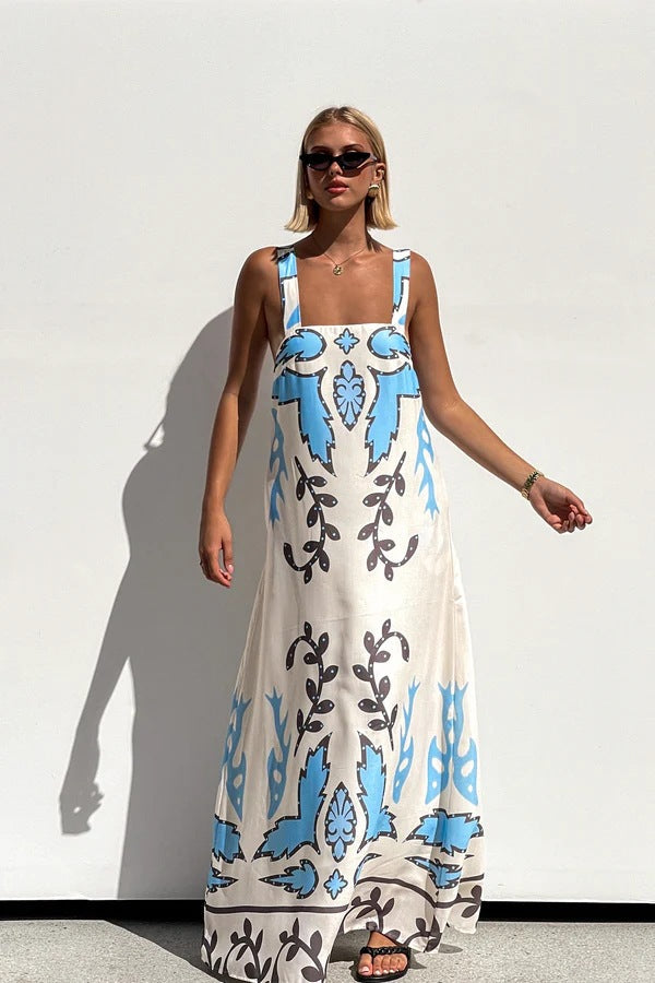 Summer Sexy Spaghetti-Strap Floral Print Dress Casual Loose Vacation Dress