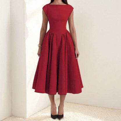 Spring French Sexy Elegant Waist Slimming Sleeveless Back Hollow Out Cutout Dress
