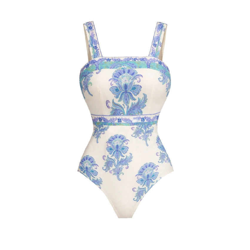 Swimsuit Fresh Blue Printed One Piece Swimsuit Set Women