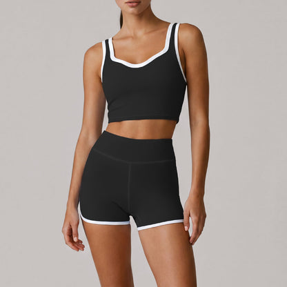 Summer Yoga High Waist Hip Lift Fitness Shorts Contrast Color Back Shaping Shockproof Bra Sports Two Piece Sets