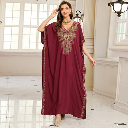 Embroidered Vacation Beach Blouse Maxi Dress Women Casual Dress Beach Cover Up