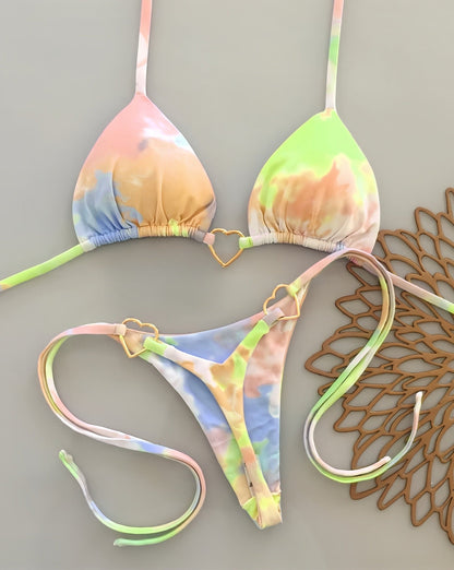 Floral Print Love Accessories Bikini Set Low Waist Lace up Biquini