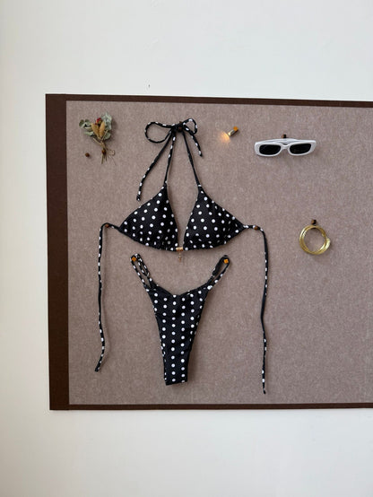 Sexy Strap Splicing Color Polka Dot Girl Vacation Bikini Split Swimsuit