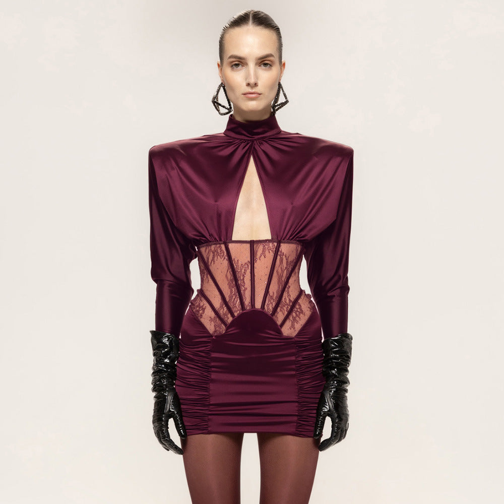 Autumn Winter Sexy Tight Elastic Satin Hip Elegant Dress