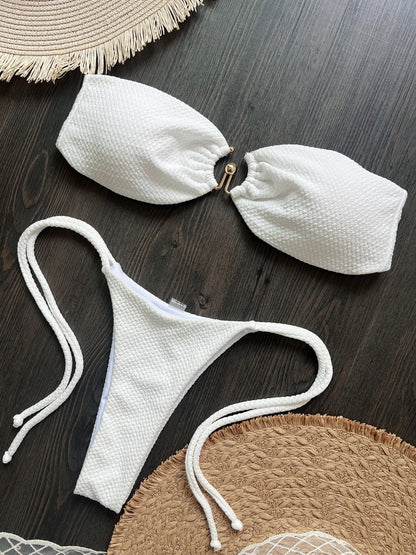 Special Fabric Metal Solid Color Bikini Sexy Backless Split Swimsuit Nylon Bikini