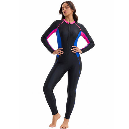Conservative Swimwear Women One Piece Long Sleeves Trousers Sunscreen Diving Suit Color Matching Arrival Surfing