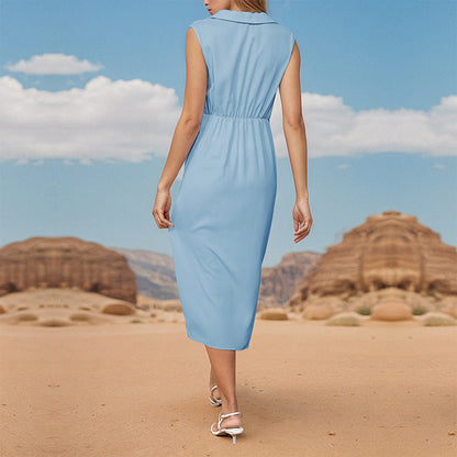 Women Sleeveless Solid Color Summer Dress