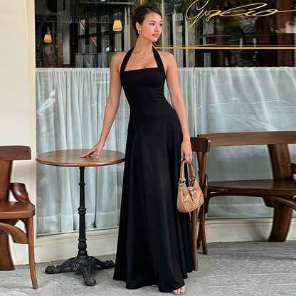 Women Clothing Summer Sexy Backless Zipper Elegant High Grade Halter Dress