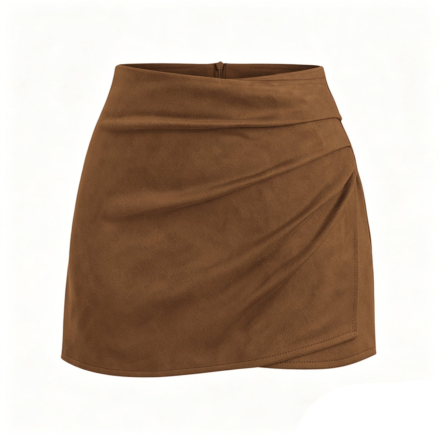 Autumn Winter Women Clothing Heap Pleated Suede Pantskirt High Waist Zipper Casual Short Pantskirt Women