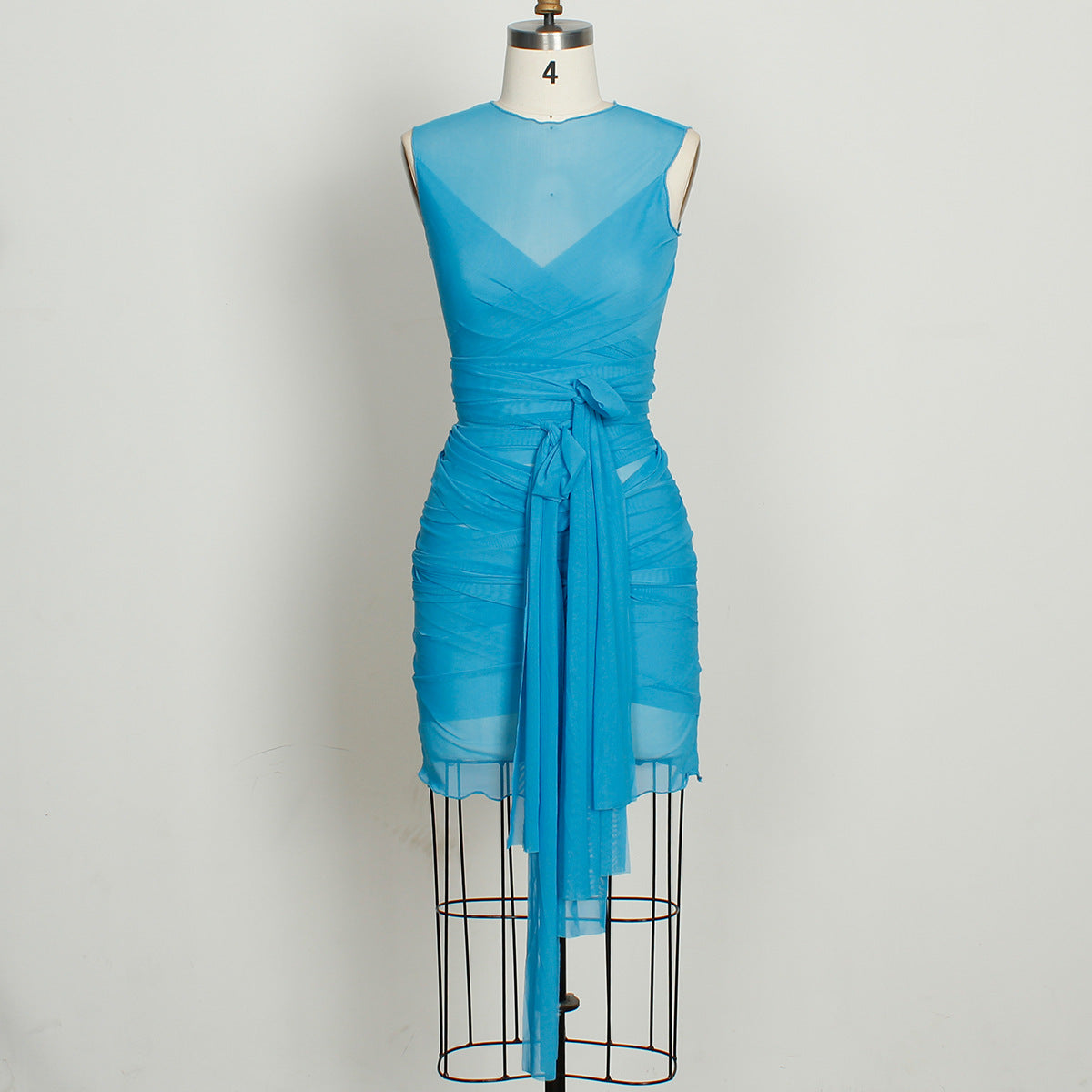 Spring Women Fashion Design Sheer Mesh Sexy Backless Slim Fit Sheath Dress