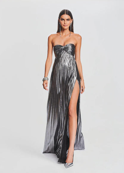 Summer Chest Wrapped Dress Stylish Texture Sexy Slit Women Evening Dresses