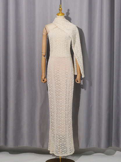 Shawl Lace Sleeveless Dress Autumn Winter High Grade Waist Slimming Dress Women
