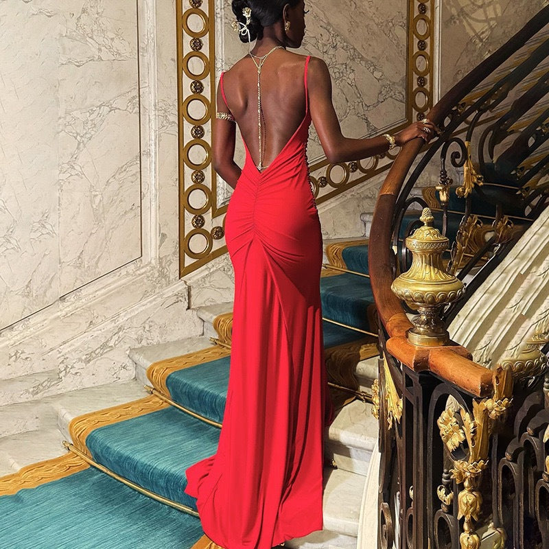 Women Clothing Camisole off Neck Sexy Backless Slim Fit Maxi Dress