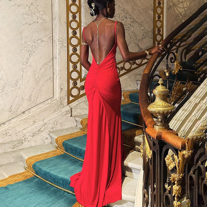 Women Clothing Camisole off Neck Sexy Backless Slim Fit Maxi Dress