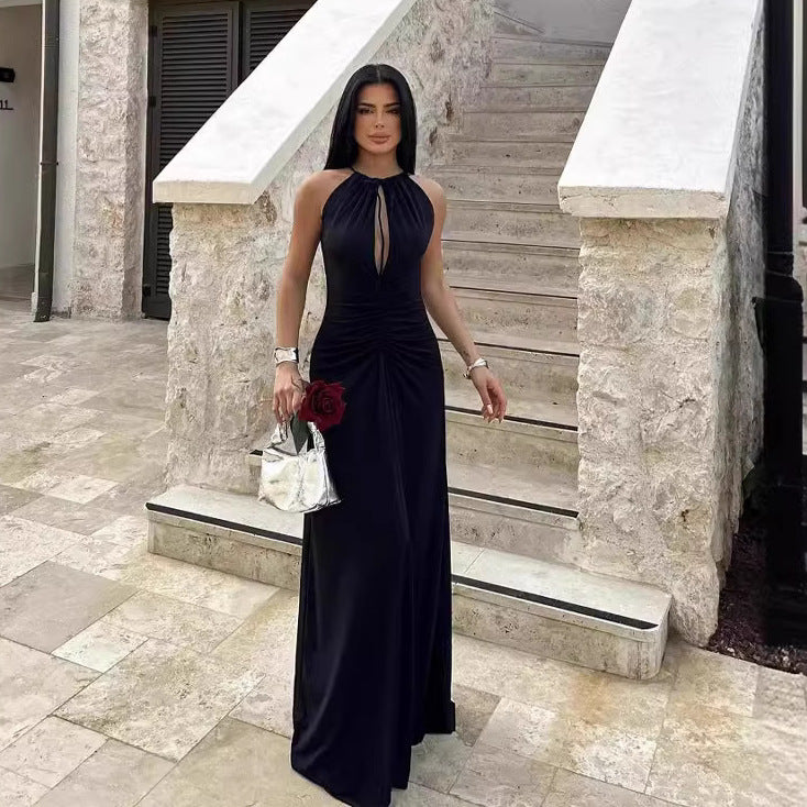 Women Clothing Fall Inner Match Sexy Pleated Slim Private Clothing Maxi Dress