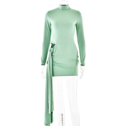 Spring Arrival Dress Sexy Round Neck Long Sleeve Slim Fit Hip Wrapped Short Dress Women