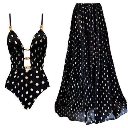 V neck Sexy High Grade One Piece Swimsuit Women Long Skirt Popular Two Piece Sets