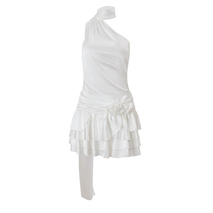 Women Clothing Spring Sexy High Grade off Shoulder Satin Backless Dress Women