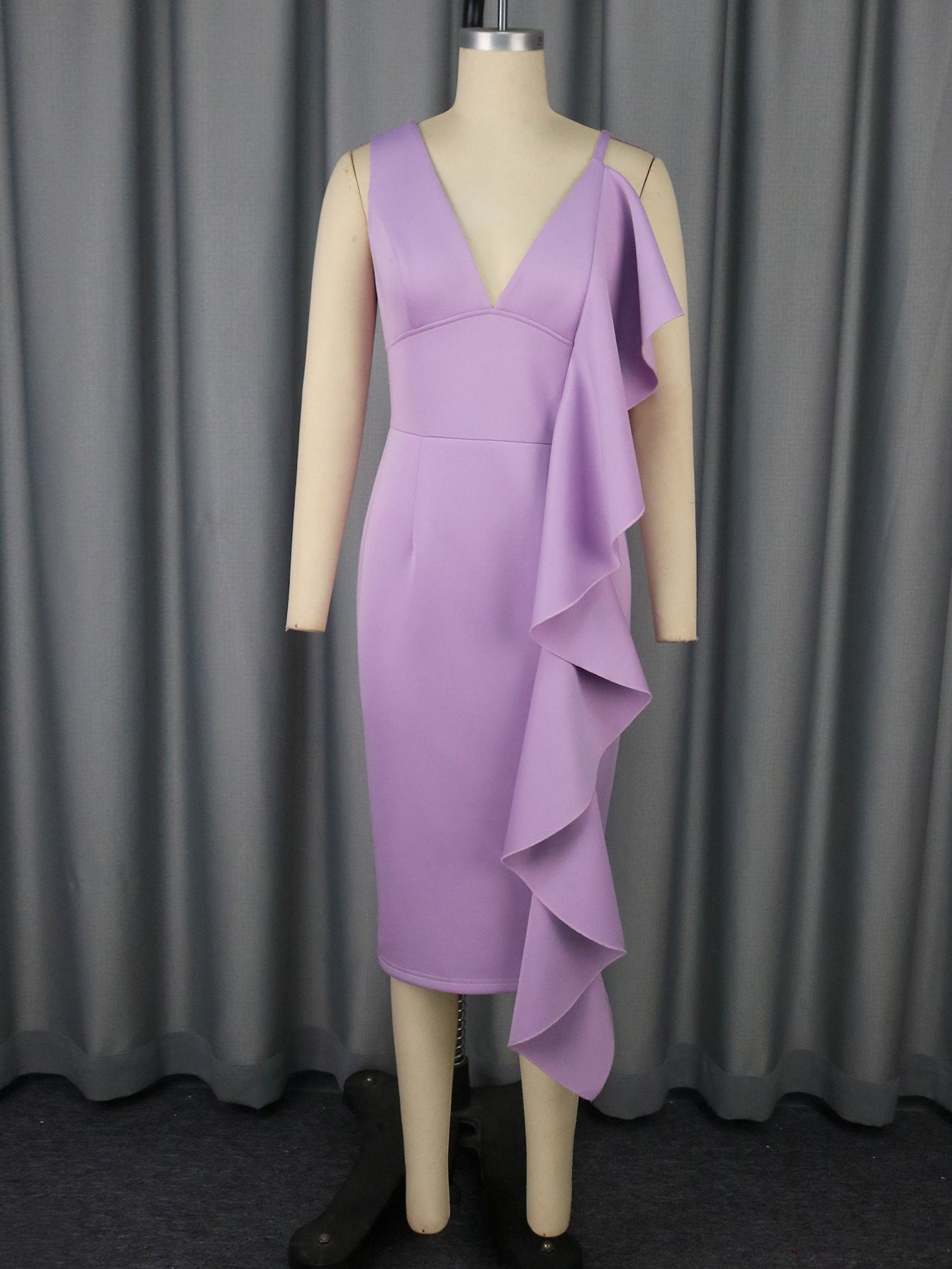 Women Clothing Sexy V neck Strap Dress Elegant Ruffle Slim-Fit Sheath Cocktail Evening Dress